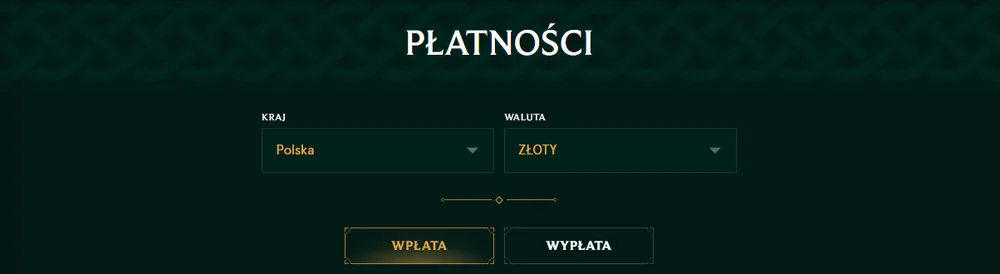 Kasa casino Casinia: złote i kryptowaluty Casino Casinia – kasa: nagłówek Płatności, kraj Polska, waluta złoty i zakładki Wpłata oraz Wypłata